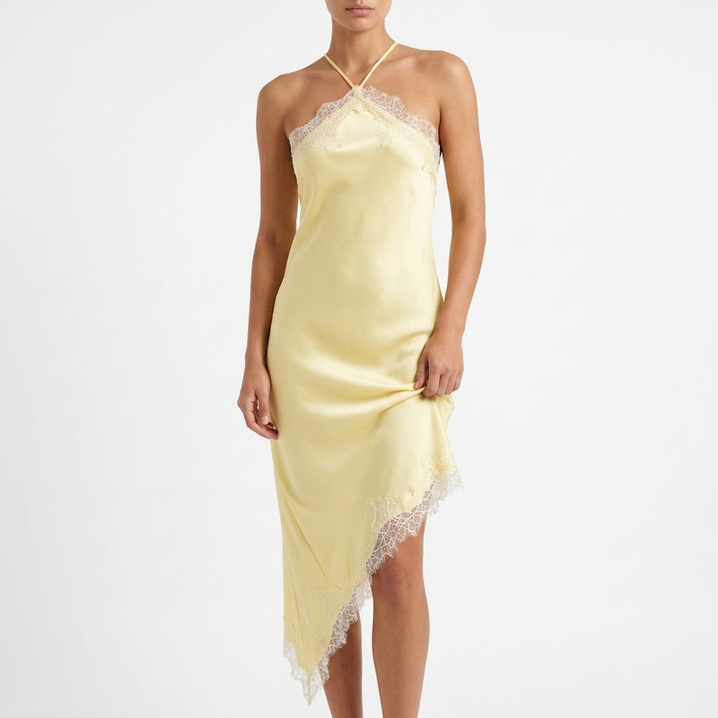 Denia Lace-Trim Satin Slip Midi Dress
