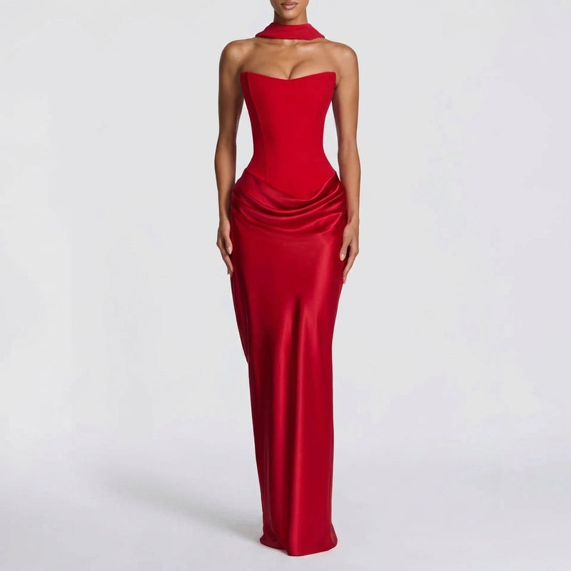 Formentera Draped Satin Maxi Dress