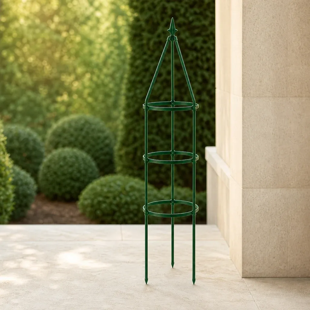 Three-ring green trellis from an alternate front angle