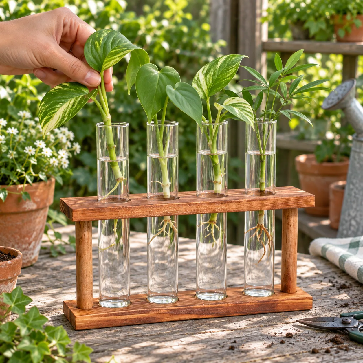 Glass Propagation Station shown at garden-task scale; surrounding plants and accessories are not included