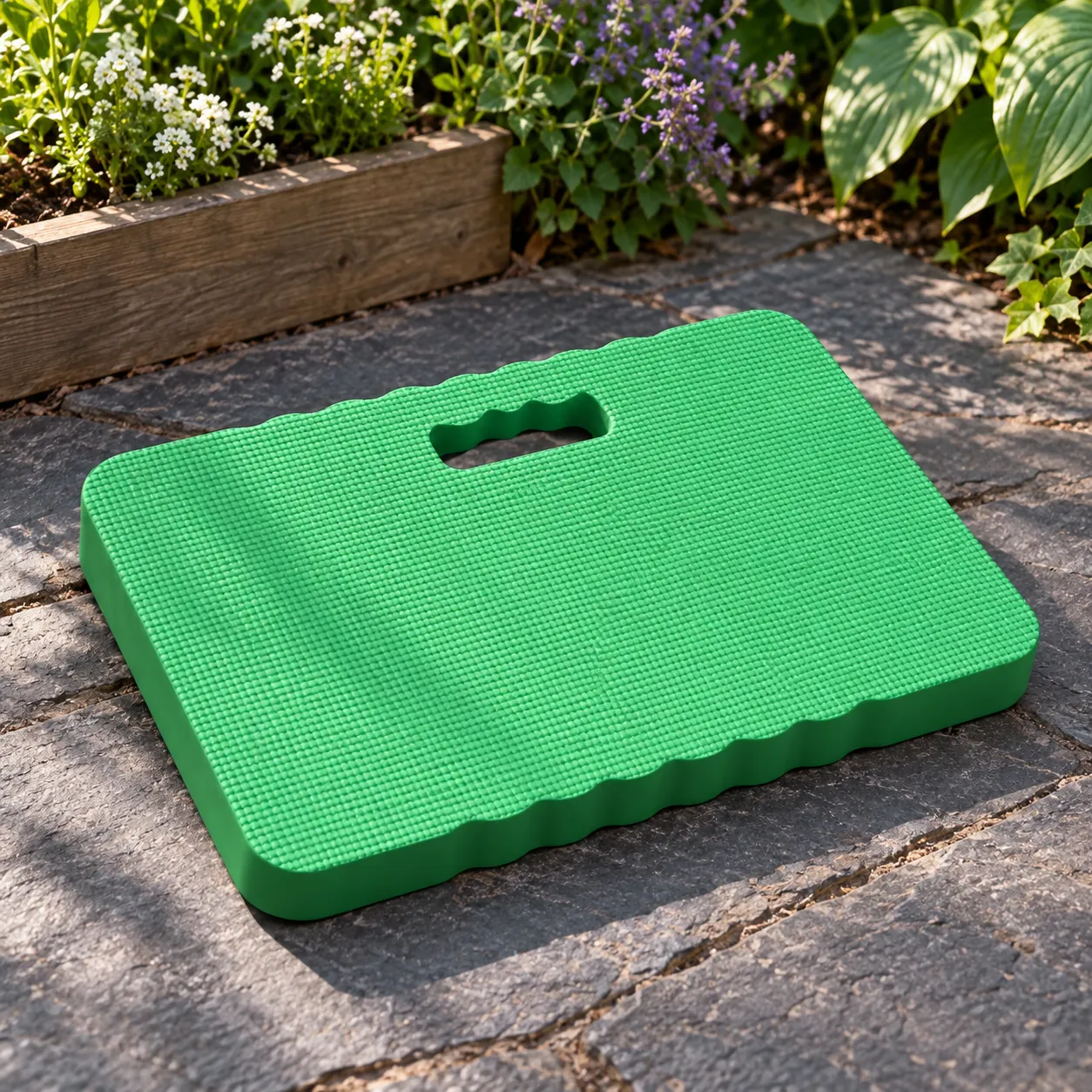 Garden Kneeling Pad, complete selected green item in a real garden setting