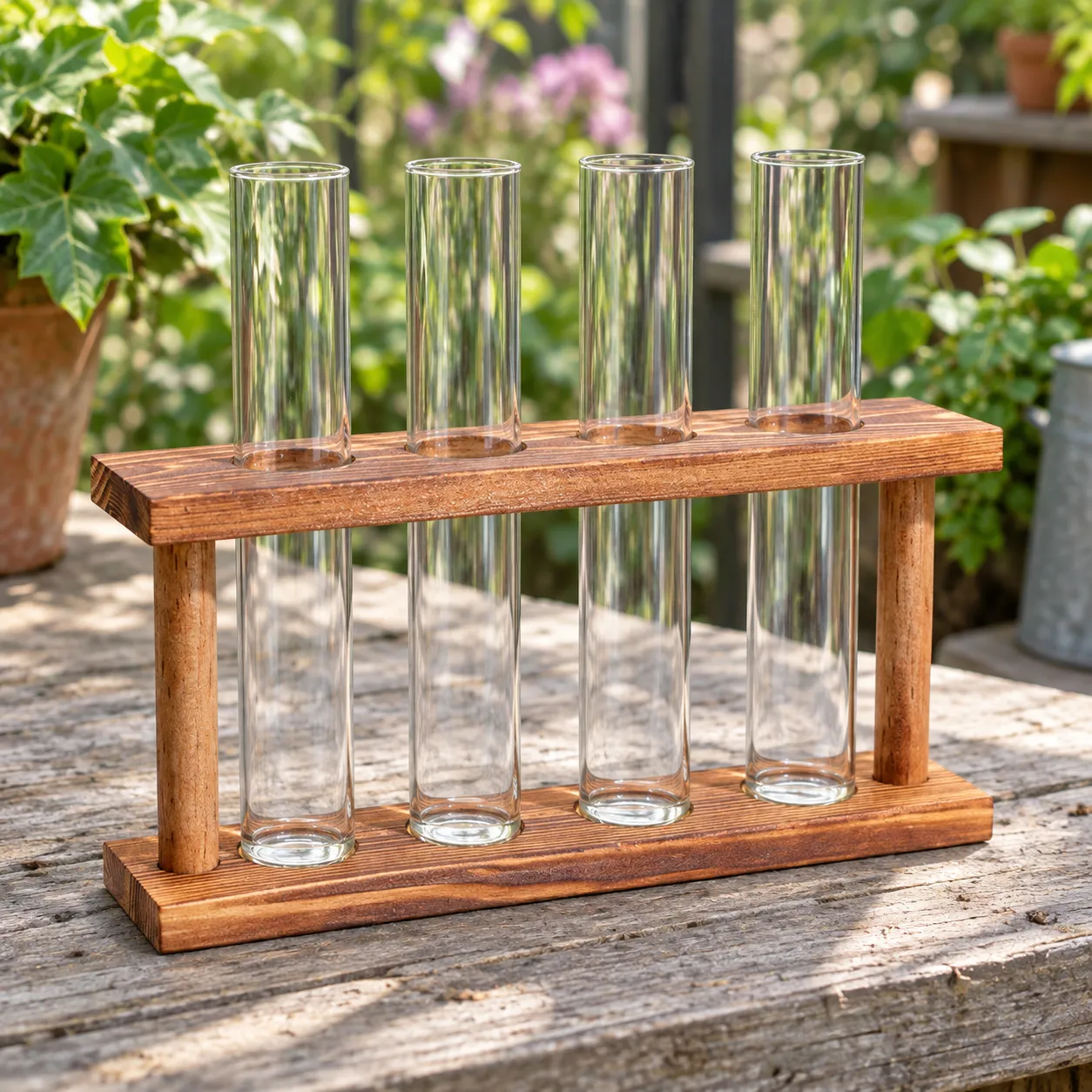 Glass Propagation Station, complete selected brown / clear item in a real garden setting