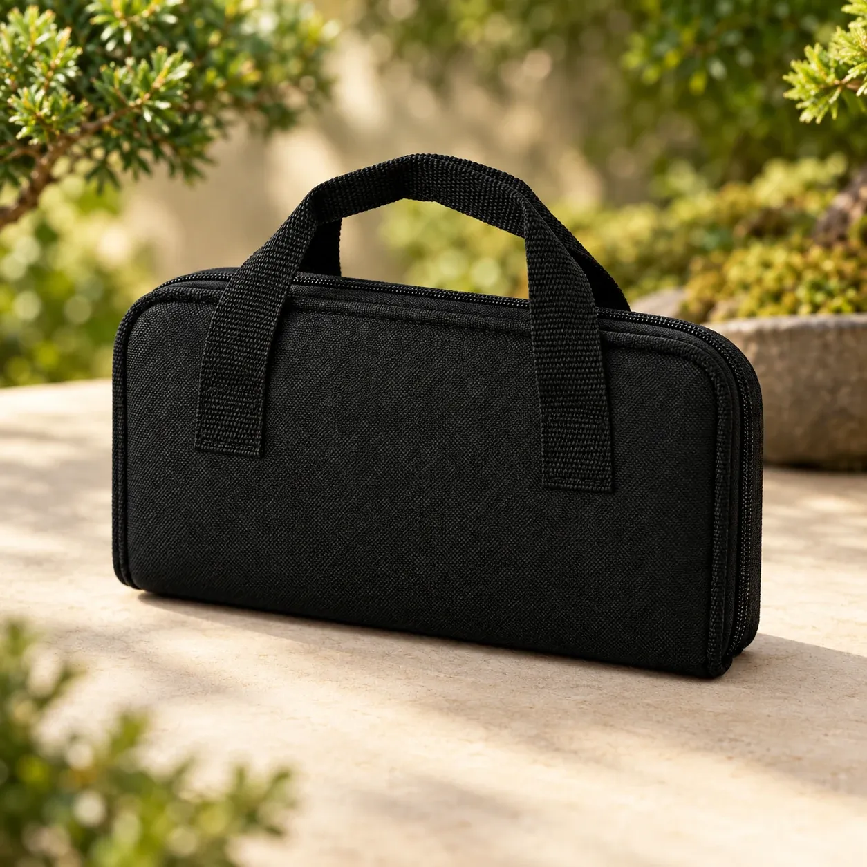 Closed black carrying case from the four-tool bonsai set
